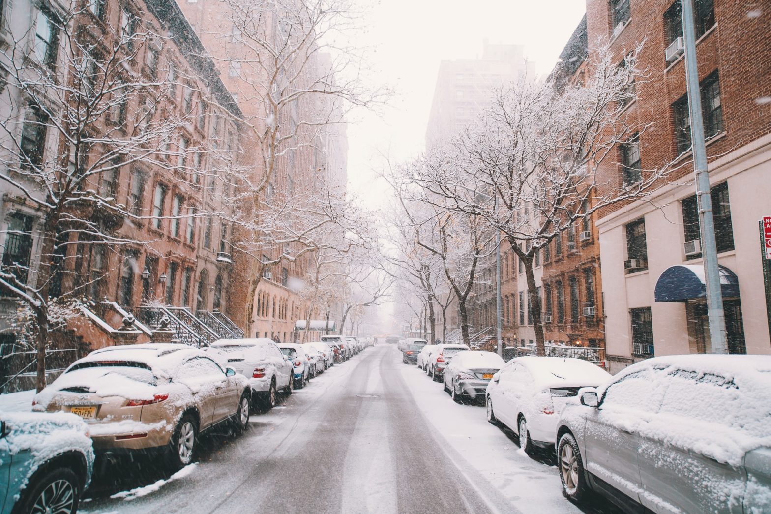 A street in New York covered in snow during the winter